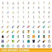 100 sport iconen set, cartoon stijl vector