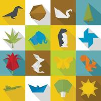 origami iconen set, vlakke stijl vector