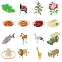 Zuid-Afrika reizen iconen set, isometrische stijl vector