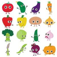 lachende groenten iconen set, cartoon stijl vector