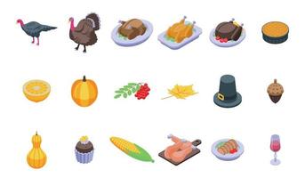 Thanksgiving kalkoen iconen set, isometrische stijl vector