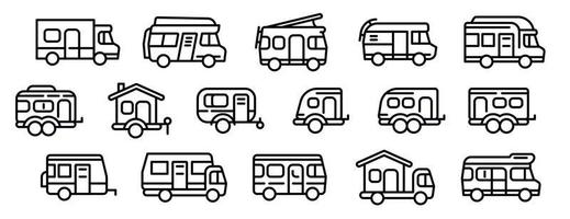 camper iconen set, Kaderstijl vector