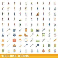 100 wandeling iconen set, cartoon stijl vector