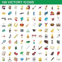 100 overwinning iconen set, cartoon stijl vector