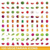 100 vegetarische iconen set, cartoon stijl vector