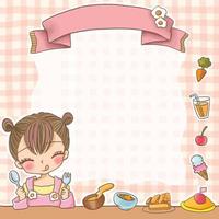 vrouw eten schattig kawaii cartoon karakter illustratie clipart vector