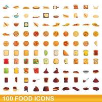 100 voedsel iconen set, cartoon stijl vector