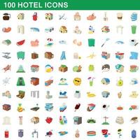100 hotel iconen set, cartoon stijl vector