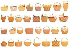 picknickmand iconen set, cartoon stijl vector