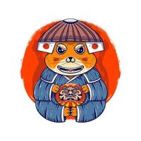 kat samurai krijgers met daruma Japanse cultuur illustraties vector