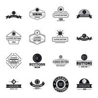 kleding knop naaien logo iconen set, eenvoudige stijl vector