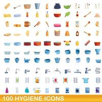 100 hygiëne iconen set, cartoon stijl vector