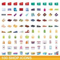 100 winkel iconen set, cartoon stijl vector