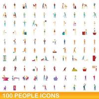 100 mensen iconen set, cartoon stijl vector