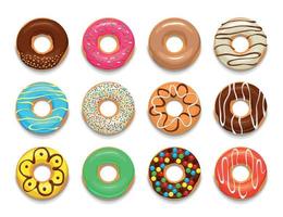 donuts iconen set, cartoon stijl vector