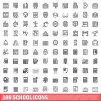 100 school iconen set, Kaderstijl vector
