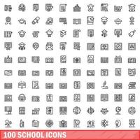 100 school iconen set, Kaderstijl vector