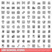 100 school iconen set, Kaderstijl vector