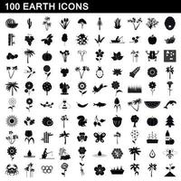 100 aarde iconen set, eenvoudige stijl vector