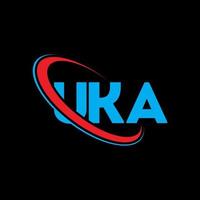 uka-logo. uk brief. uka brief logo ontwerp. initialen uka logo gekoppeld aan cirkel en hoofdletter monogram logo. uka typografie voor technologie, zaken en onroerend goed merk. vector