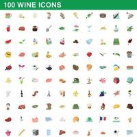 100 wijn iconen set, cartoon stijl vector