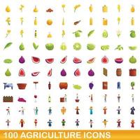 100 landbouw iconen set, cartoon stijl vector