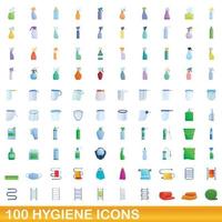 100 hygiëne iconen set, cartoon stijl vector