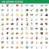 100 spanje iconen set, cartoon stijl vector