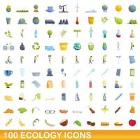 100 ecologie iconen set, cartoon stijl vector