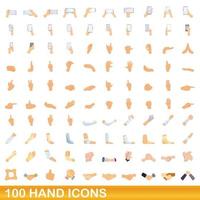 100 hand iconen set, cartoon stijl vector