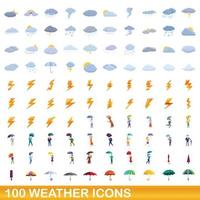 100 weer iconen set, cartoon stijl vector