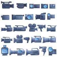 camcorder iconen set, cartoon stijl vector