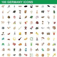 100 duitsland iconen set, cartoon stijl vector