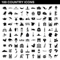 100 land iconen set, eenvoudige stijl vector