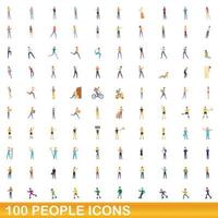 100 mensen iconen set, cartoon stijl vector