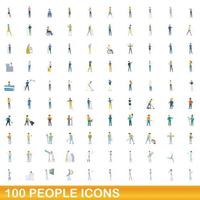 100 mensen iconen set, cartoon stijl vector