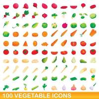 100 plantaardige iconen set, cartoon stijl vector