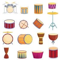 drum iconen set, cartoon stijl vector