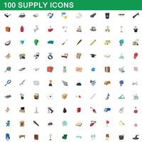 100 levering iconen set, cartoon stijl vector