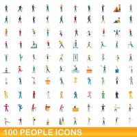 100 mensen iconen set, cartoon stijl vector