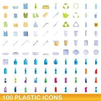 100 plastic iconen set, cartoon stijl vector