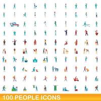 100 mensen iconen set, cartoon stijl vector