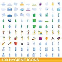 100 hygiëne iconen set, cartoon stijl vector