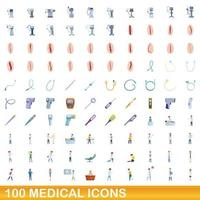 100 medische iconen set, cartoon stijl vector