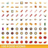 100 voedsel iconen set, cartoon stijl vector