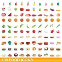 100 voedsel iconen set, cartoon stijl vector