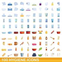 100 hygiëne iconen set, cartoon stijl vector