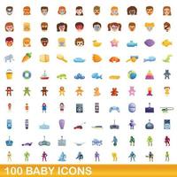 100 baby iconen set, cartoon stijl vector