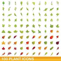 100 planten iconen set, cartoon stijl vector