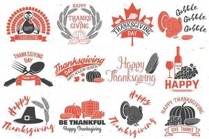 vrolijke Thanksgiving. wees dankbaar. vector thanksgiving retro badge.